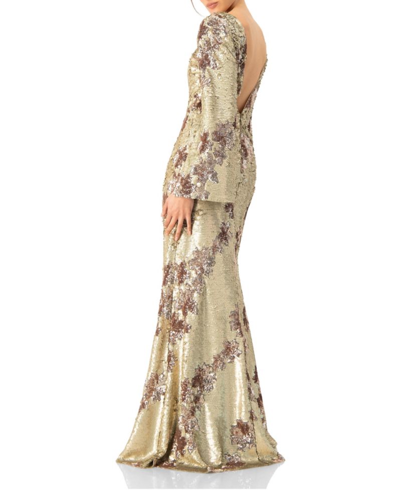 Women's Floral Sequin Gown with Open Back