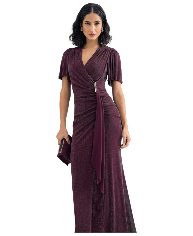 Women's Alexis Shimmering Flutter-Sleeve Wrap Maxi Dress