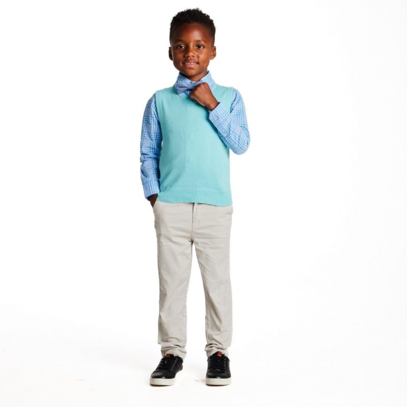 Toddler Boys Andy and Evan Toddler/Child Aqua and Grey Plaid Vest Set