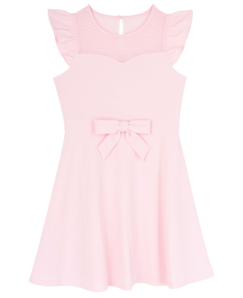 Girls' 4-16 Scuba Crepe Flutter-Sleeve Sweetheart-Neck Dress