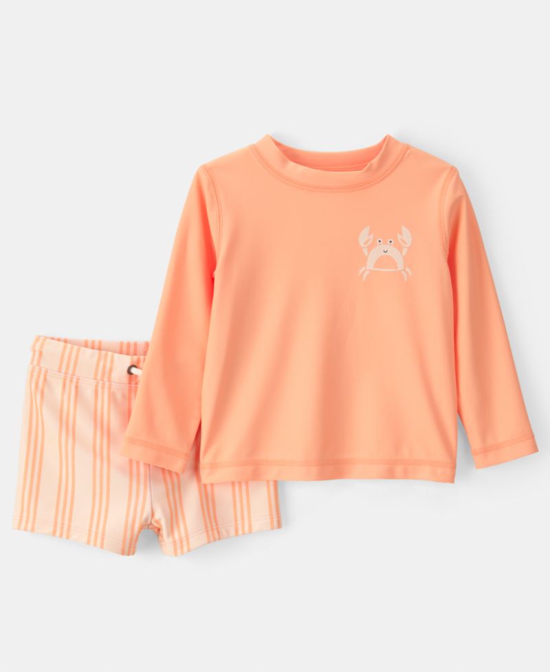 Baby Boys' Long-Sleeve Rashguard Swimsuit, 2-Piece Set