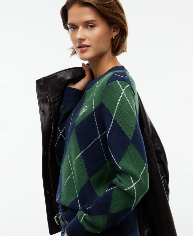 Women's Tartan Argyle Crewneck Long-Sleeve Sweater