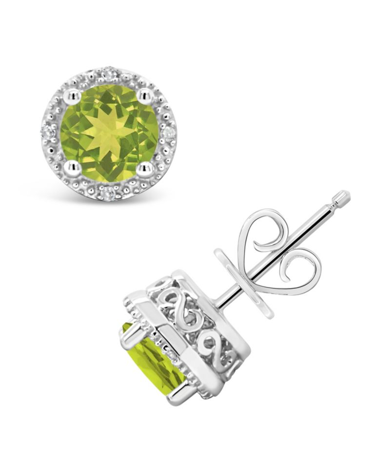 Gemstone (6mm) and Diamond Accent Stud Earrings in Sterling Silver