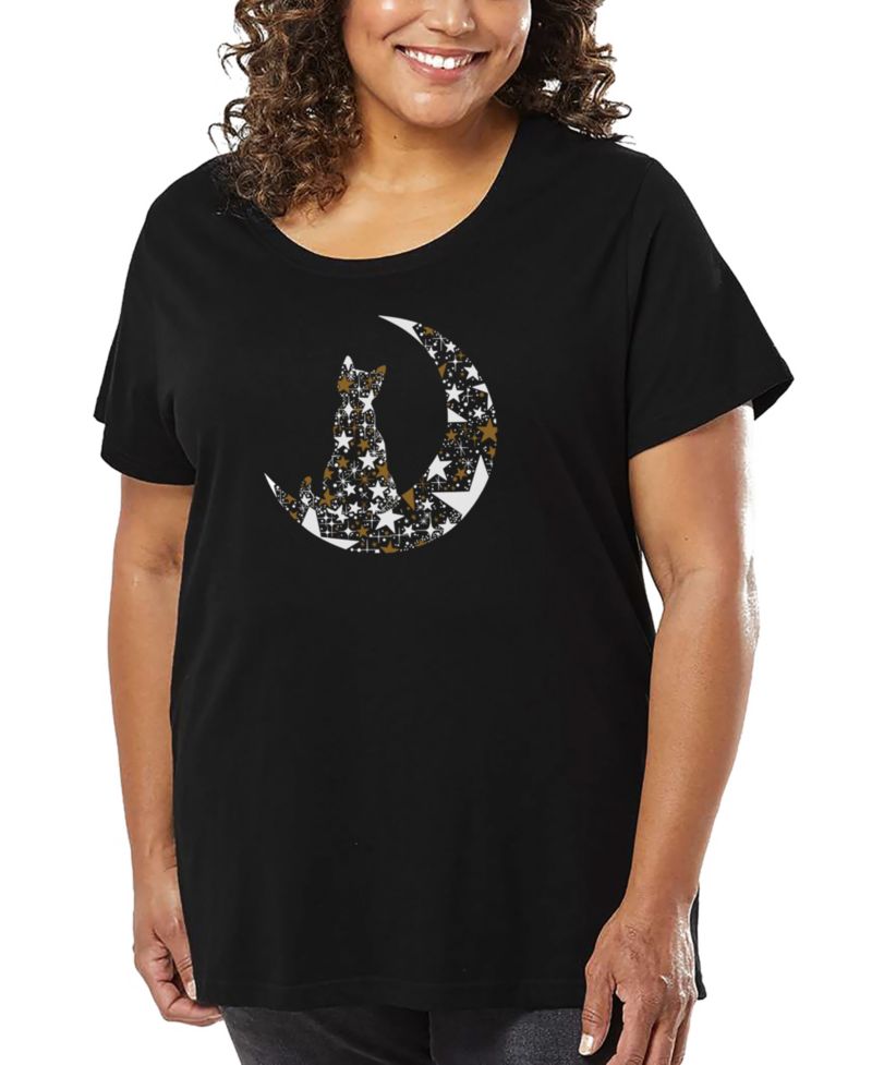 Plus Size Cat Sitting On Moon Art T-Shirt
