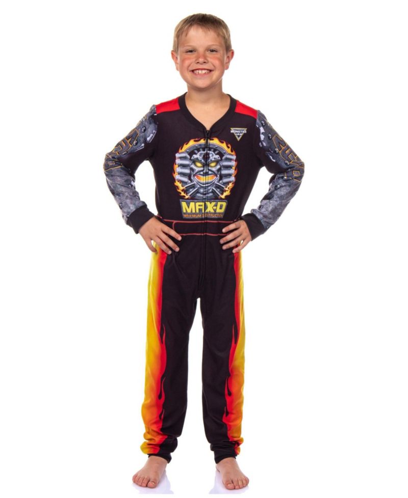 Big Boys (4-16) Union Suit Fleece Maximum Destruction Monster Truck One Piece Pajamas