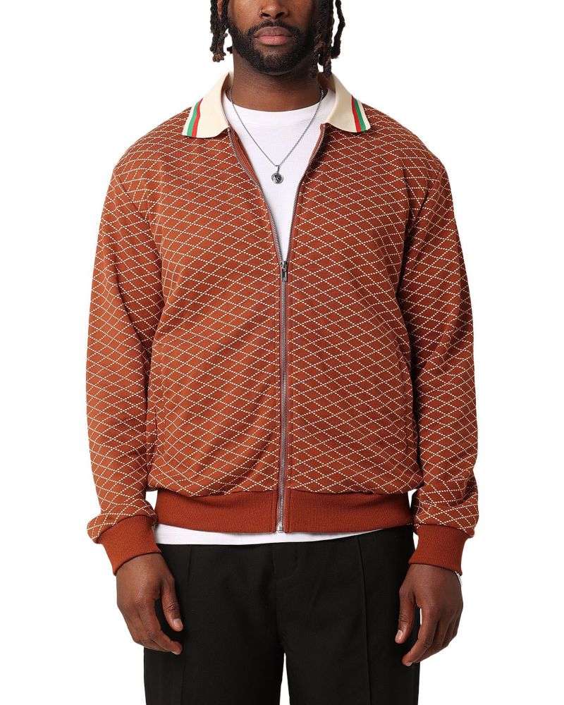 Men's Printed Bomber Jacket- Brown, S