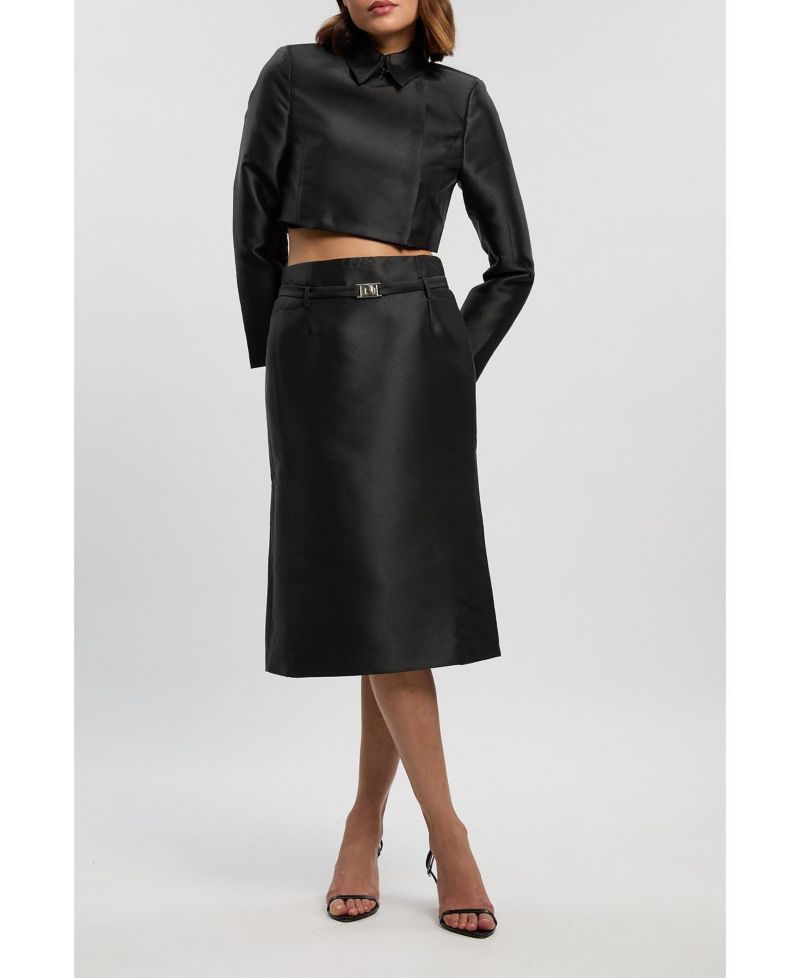 Women's Satin Twill Cropped Wrap Tailored Jacket