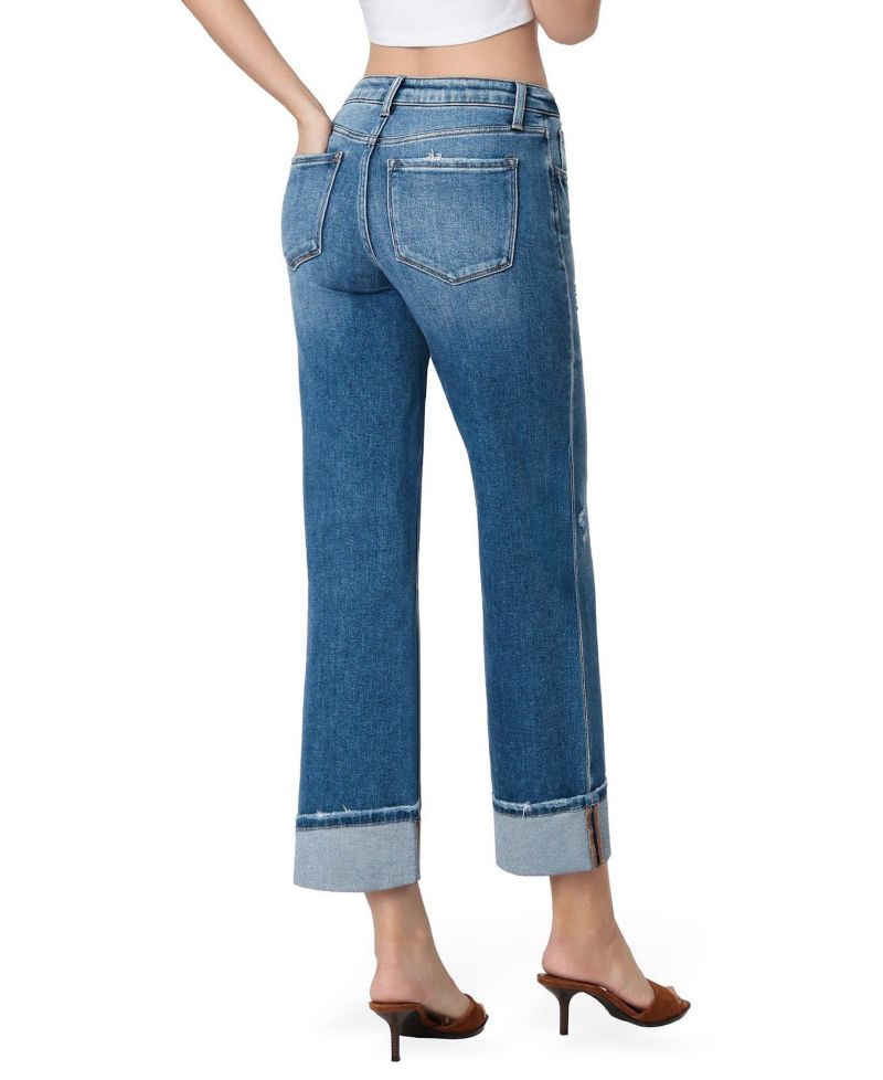 Women's High Rise Cuffed Slim Wide Leg Jeans