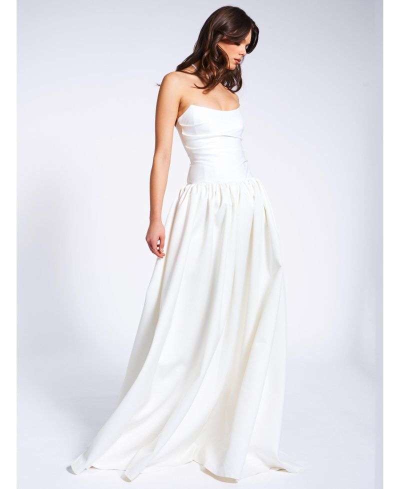 Women's Umay White Drop Waist Satin Corset Bridal Gown