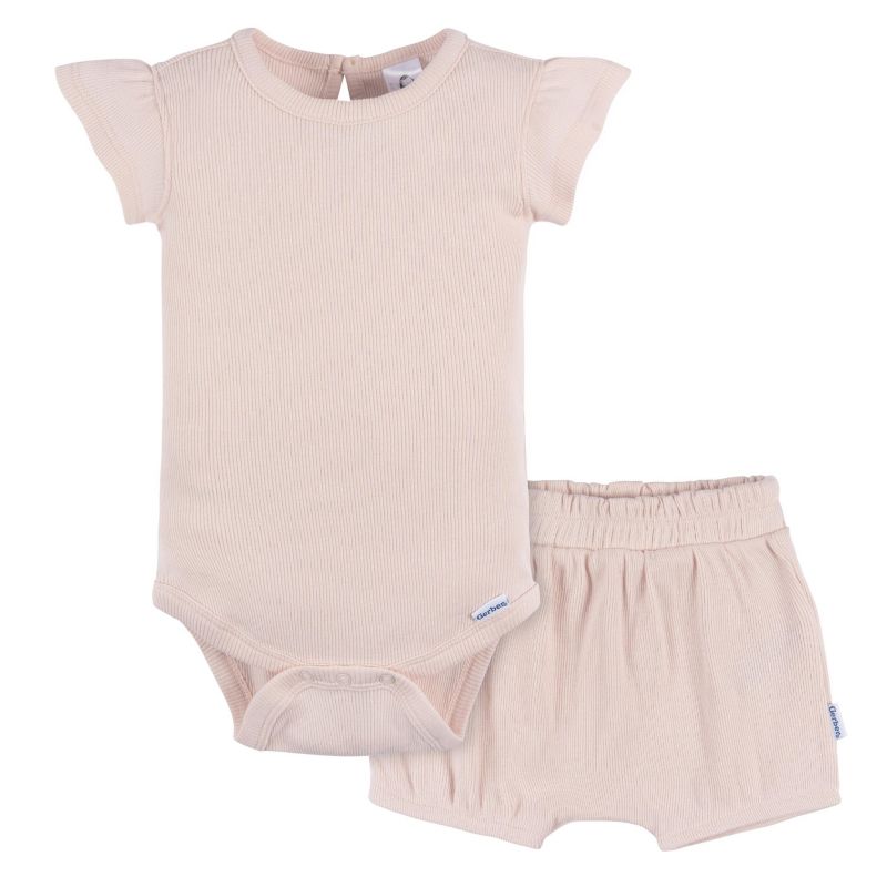 Baby Girls Crystal Pink Bodysuit and Shorts Set, 2-Pack