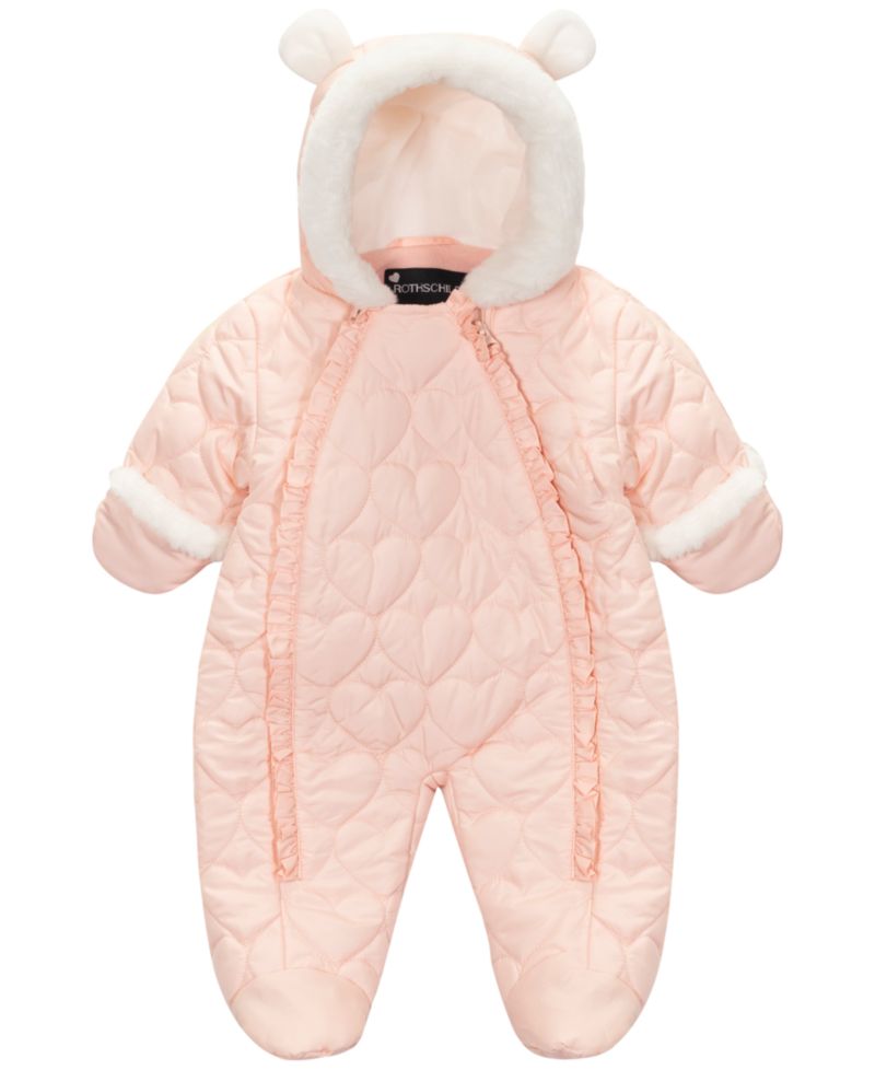 Baby Girls' Heart-Quilted Hooded One Piece