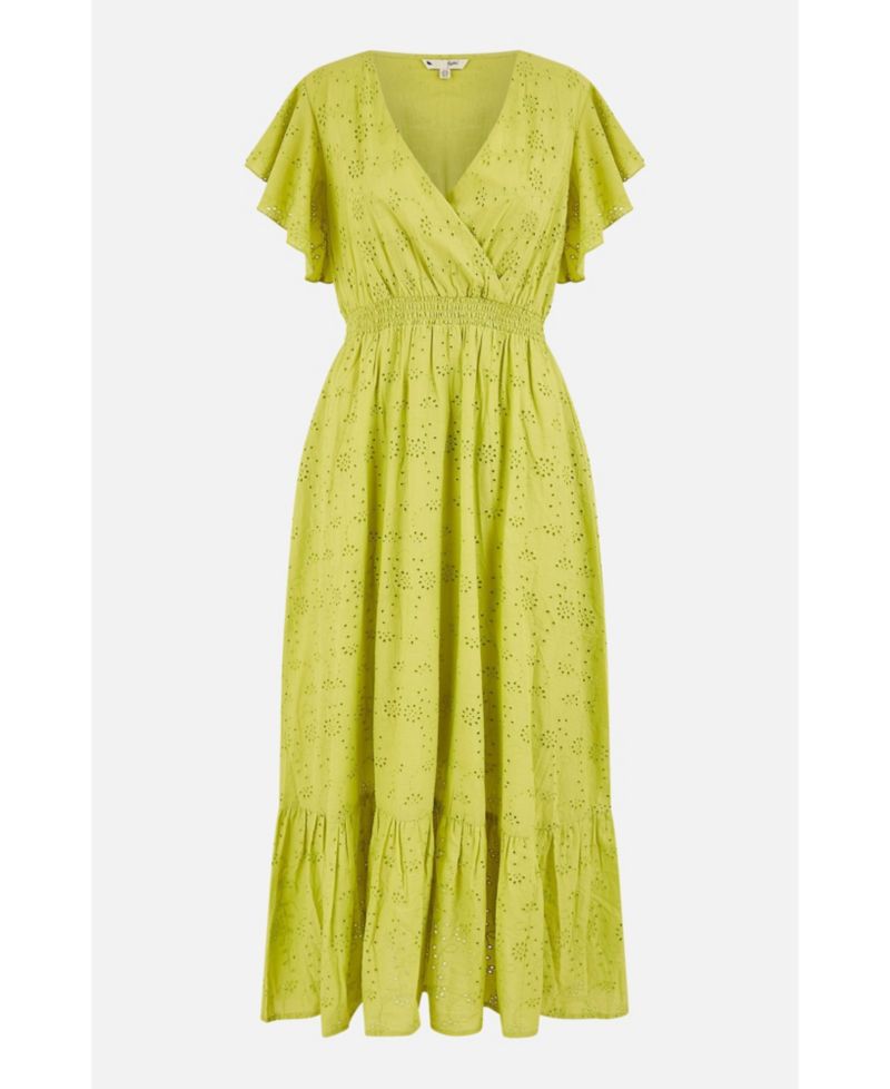 Women's Cotton Broderie Anglaise Wrap Midi Dress