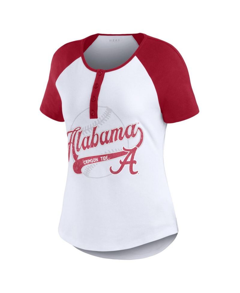 Women's White Alabama Crimson Tide Baseball Logo Raglan Henley T-Shirt