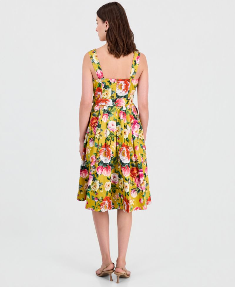 Women's Printed Square-Neck Fit & Flare Dress