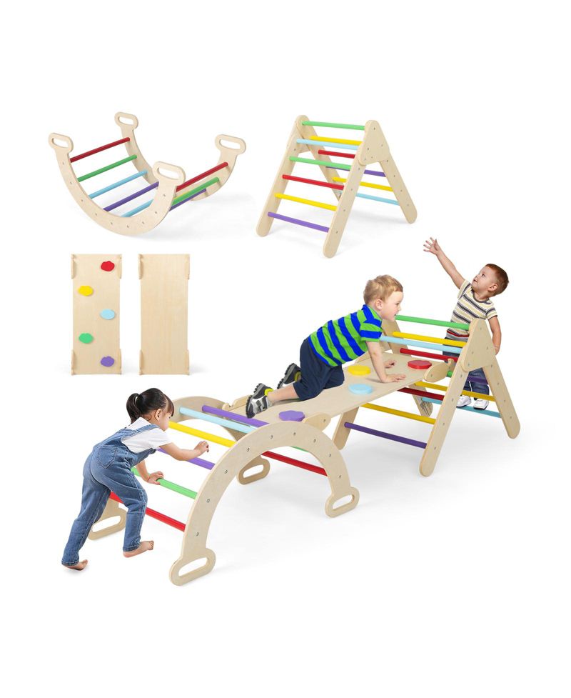 5-in-1 Montessori Reversible Wooden Triangle, Ramp, and Arch, 3-Piece Set