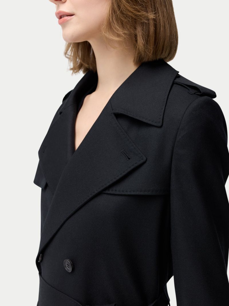 Women's Double Breasted Cashmere Trench Coat Black