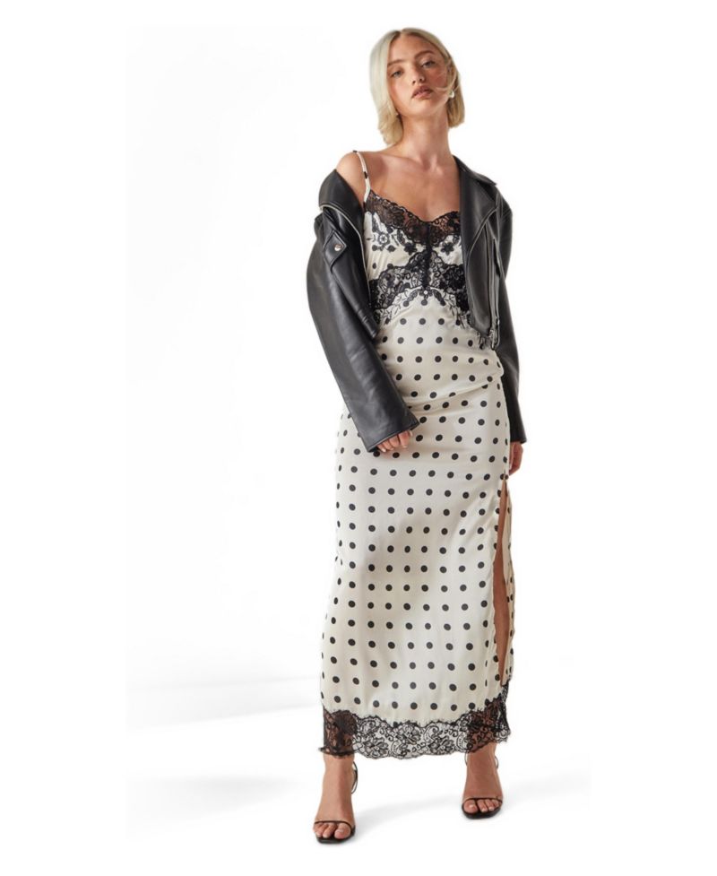 Women's Satin Lace Trim Maxi Dress