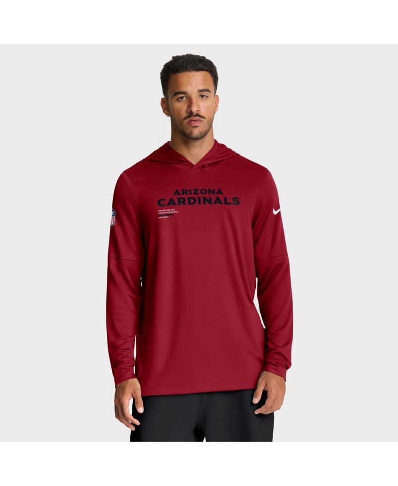 Men's Cardinal Arizona Cardinals Sideline Pure Fury Performance Long Sleeve Hoodie T-Shirt