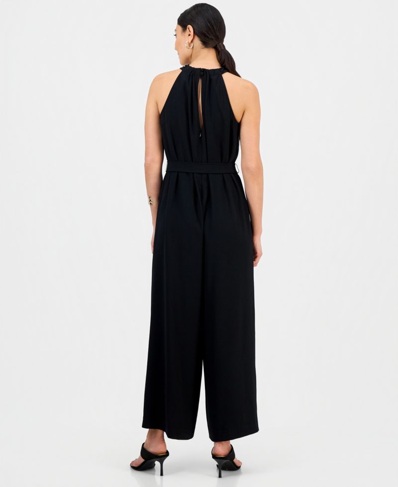 Petite Sleeveless Halter Tie-Waist Jumpsuit