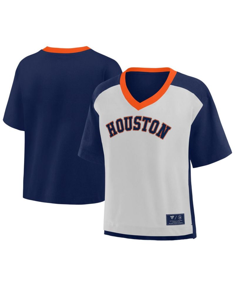 Women's Navy/Graphite Houston Astros Oversized Race to Win V-Neck T-Shirt