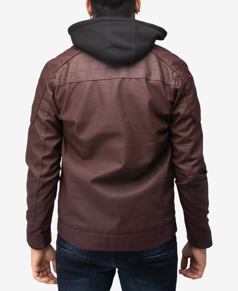 XRAY Men's Moto PU Jacket With Hood and Faux Shearling Lining