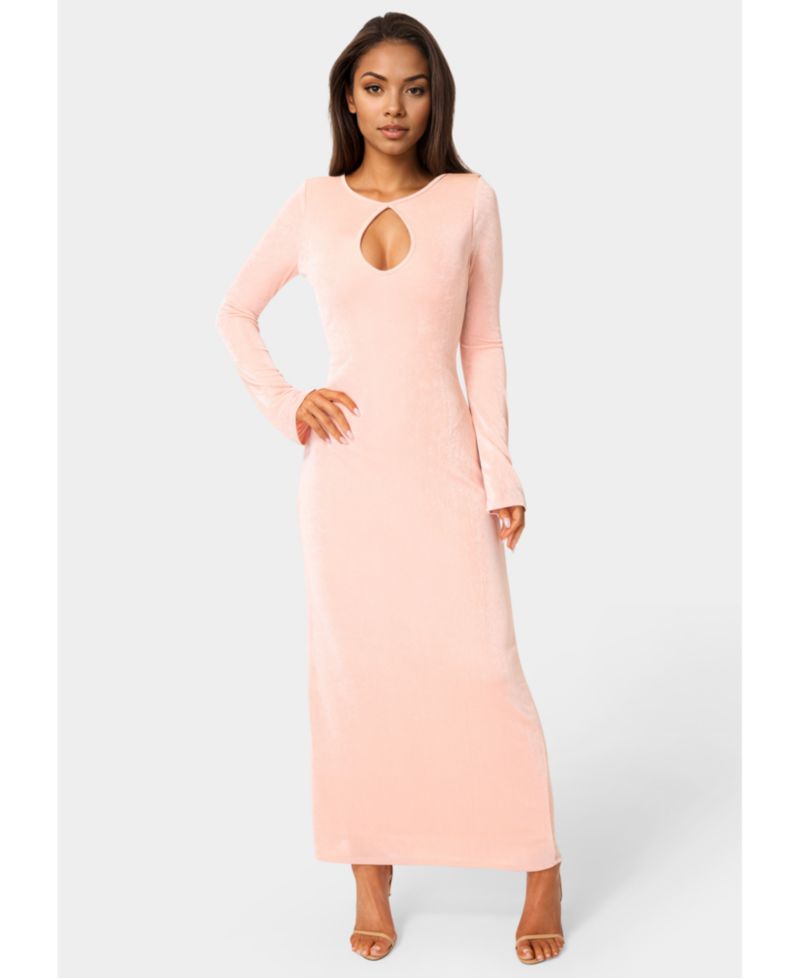 Women's Long Sleeve Open Neck Slinky Maxi Dress