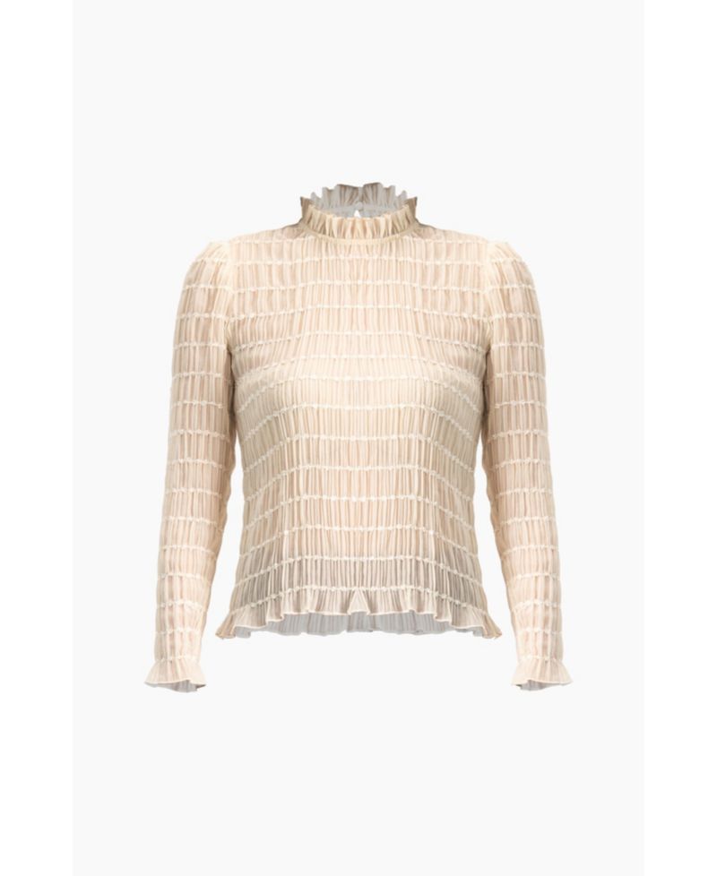 Women's Textured Long Sleeve Blouse with High Neck