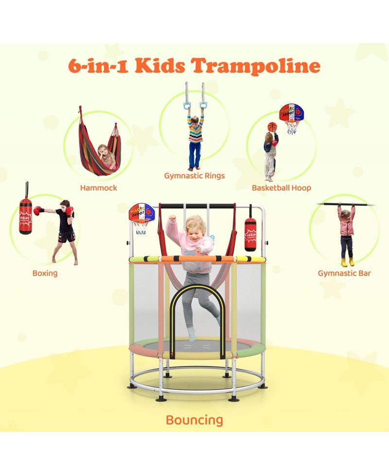Kids Ages 3-6 6-in-1 Trampoline with Safety Net