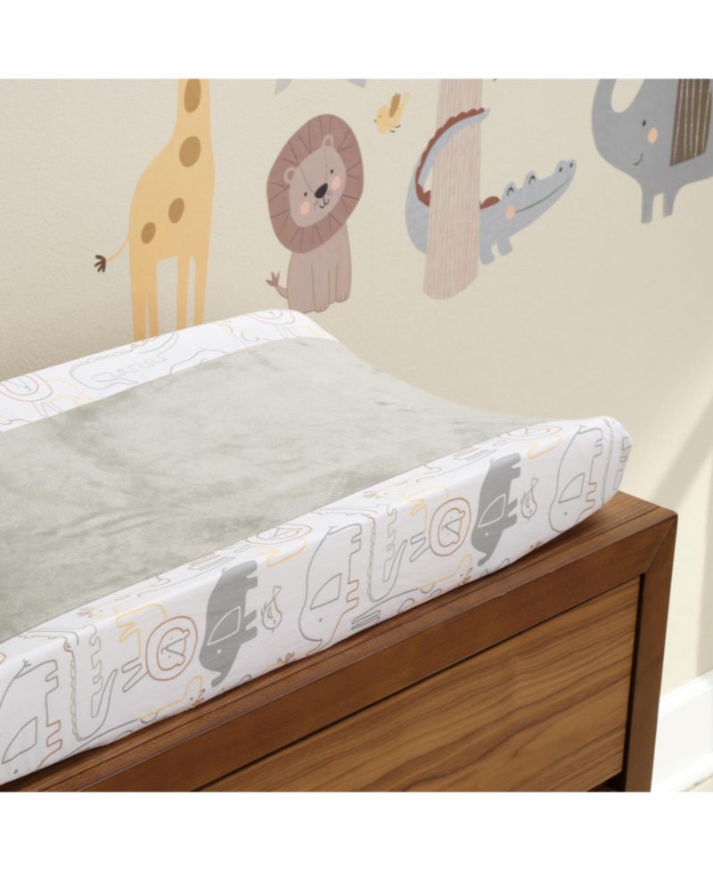Lambs and Ivy Jungle Story Soft Minky Velour Safari Changing Pad Cover- White/Gray
