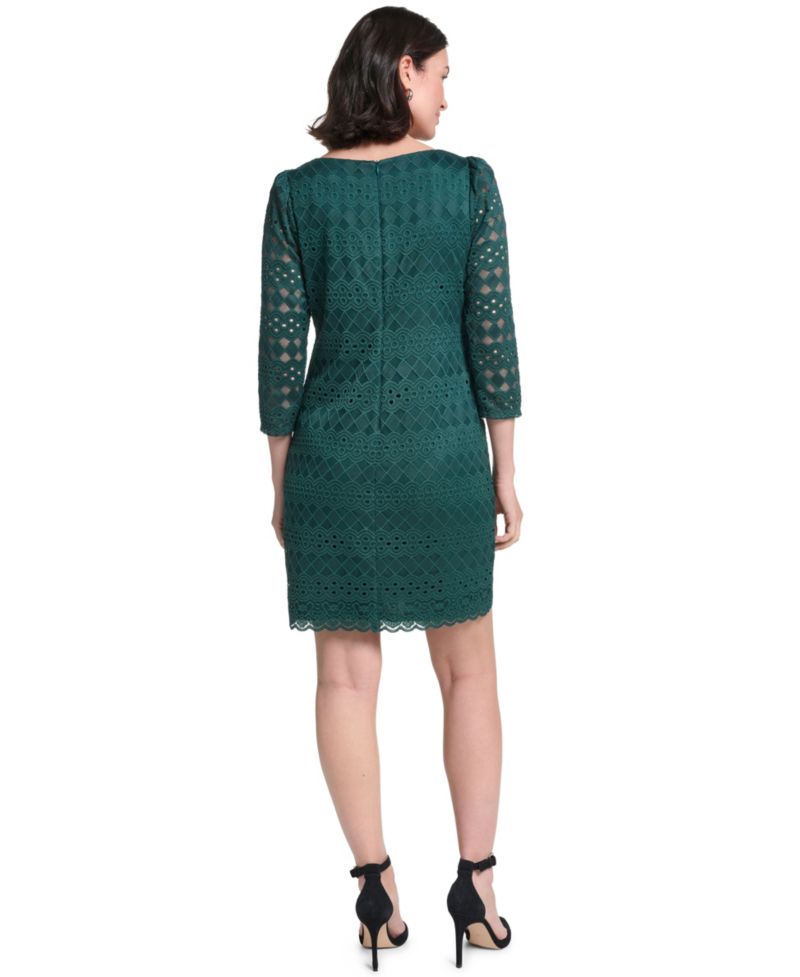 Petite Lace Shift Boat Neck 3/4-Sleeve Dress