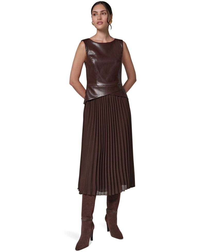 Petite Boat-Neck Faux-Wrap A-Line Midi Dress