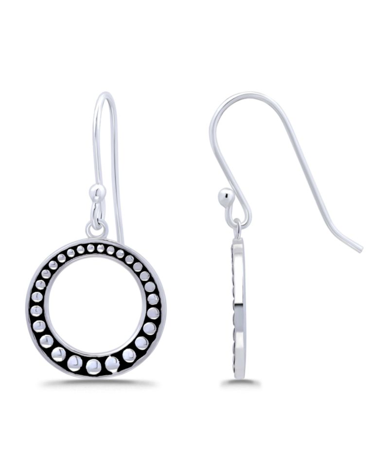 Oxidized Beaded Open Circle Fish-Hook Earrings