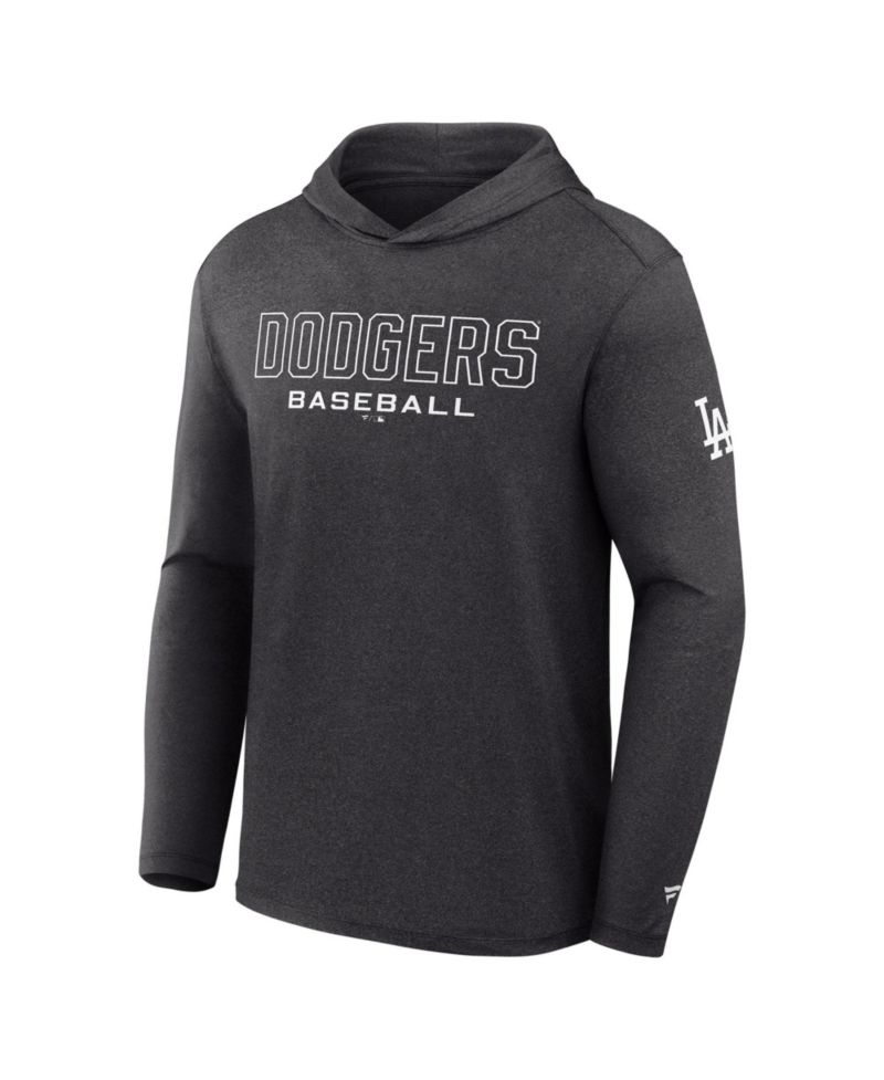 Men's Charcoal Los Angeles Dodgers Clutch Long Sleeve Hooded T-Shirt