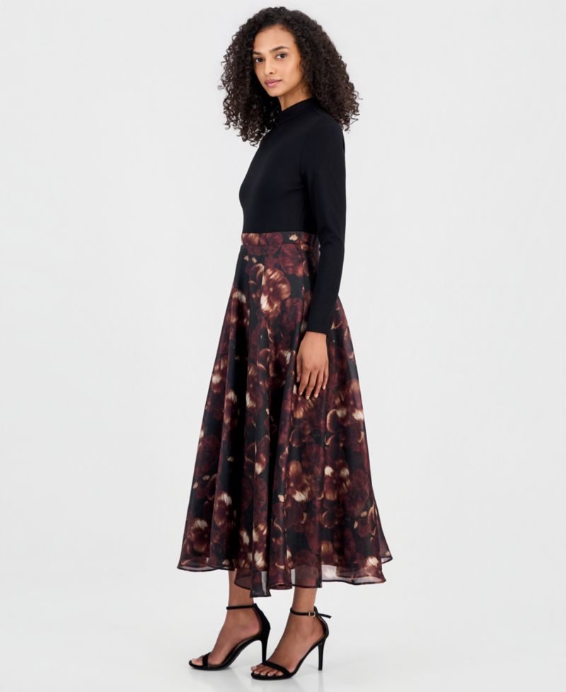 Women's Serenity Mock-Neck Long-Sleeve Floral-Print Dress