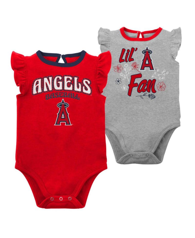 Newborn and Infant Boys and Girls Red, Heather Gray Los Angeles Angels Little Fan Two-Pack Bodysuit Set