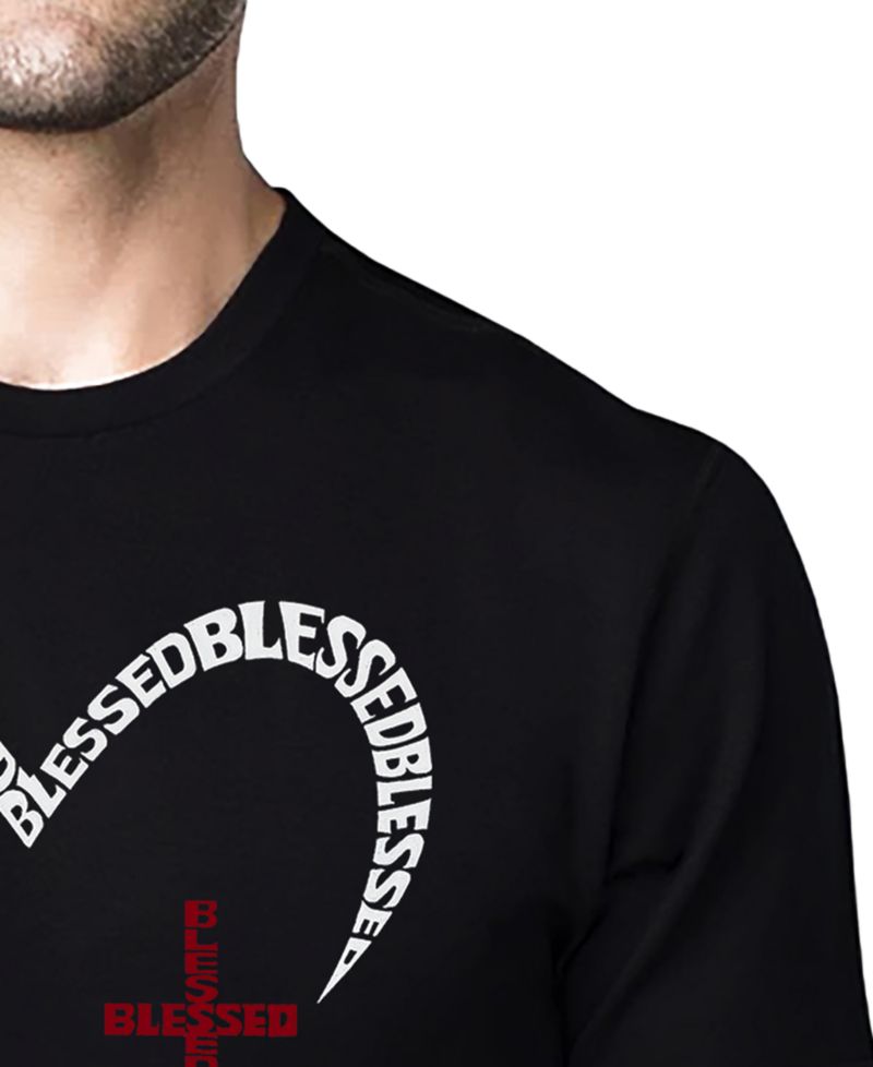Men's Blessed Heart Cross Word Art Cotton and Polyester Blend T-Shirt