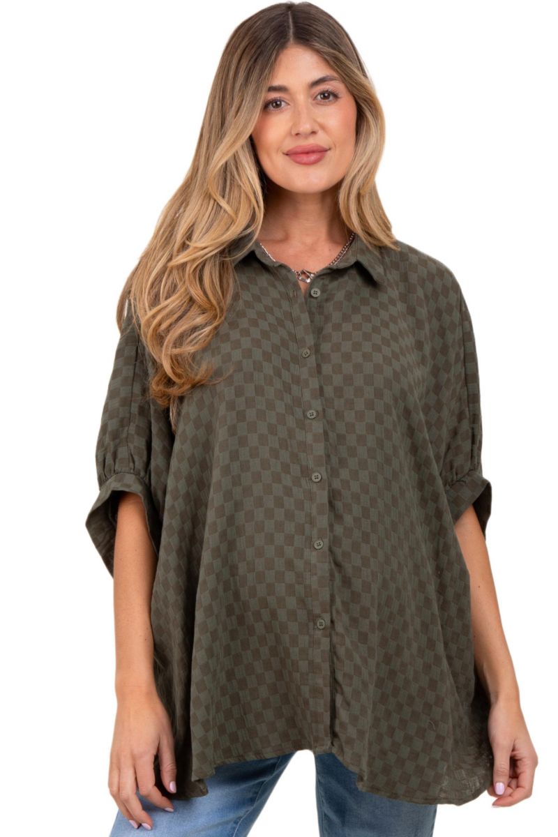 Women's Blue Striped Collared Oversized Top