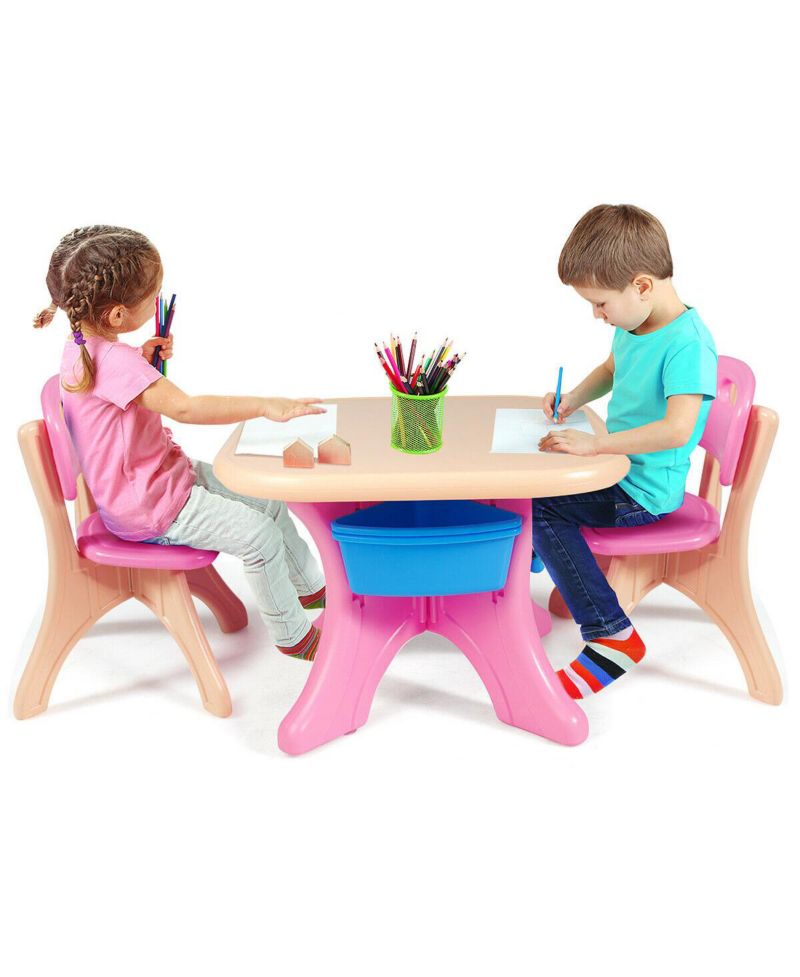 Kids In/Outdoor Plastic Storage Play Table & Chair Set, 3-Piece