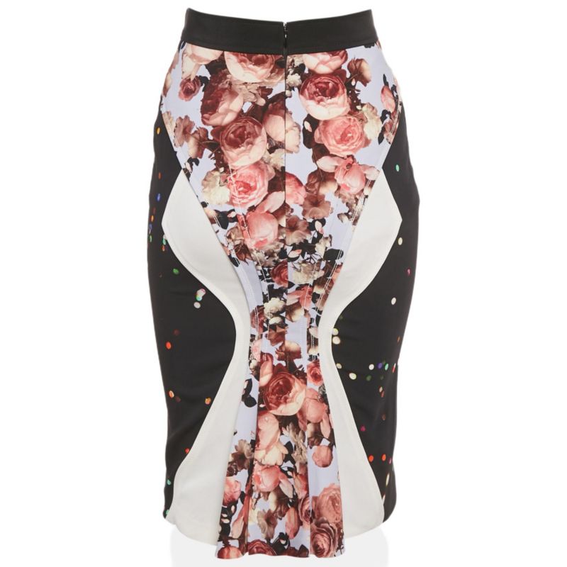 Women's Black Print Crepe Midi Skirt
