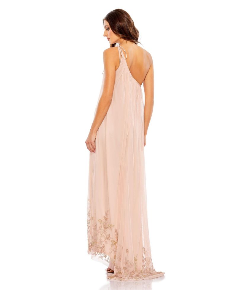 Women's Flowy One Shoulder Asymmetrical Beaded Gown
