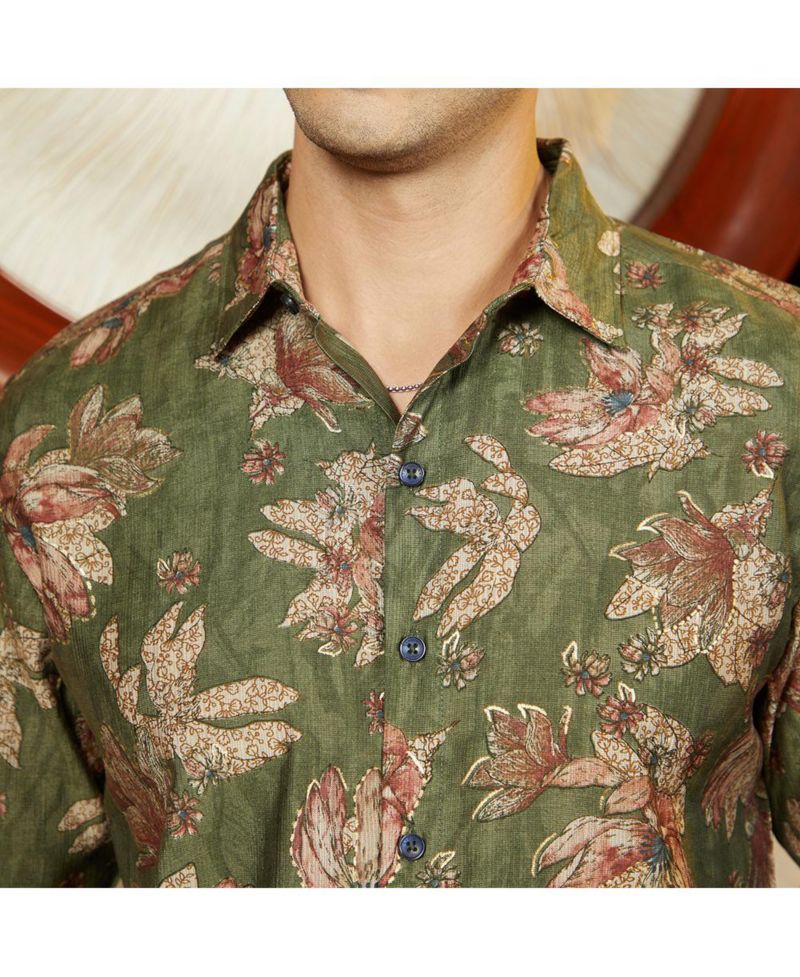 Men's Olive Green Withering-Bloom Shirt