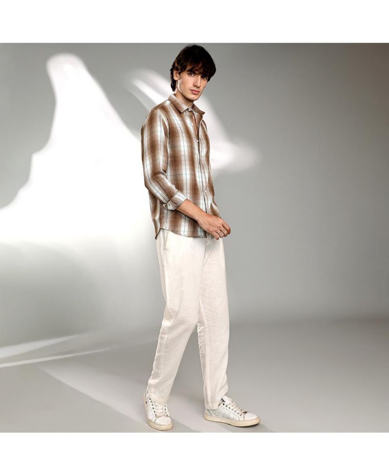 Men's Chocolate Brown & Cream White Ombre Buffalo Check Shirt