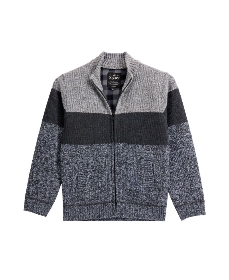 Boy's Full Zip Mock Neck Sweater With Fleece Lining