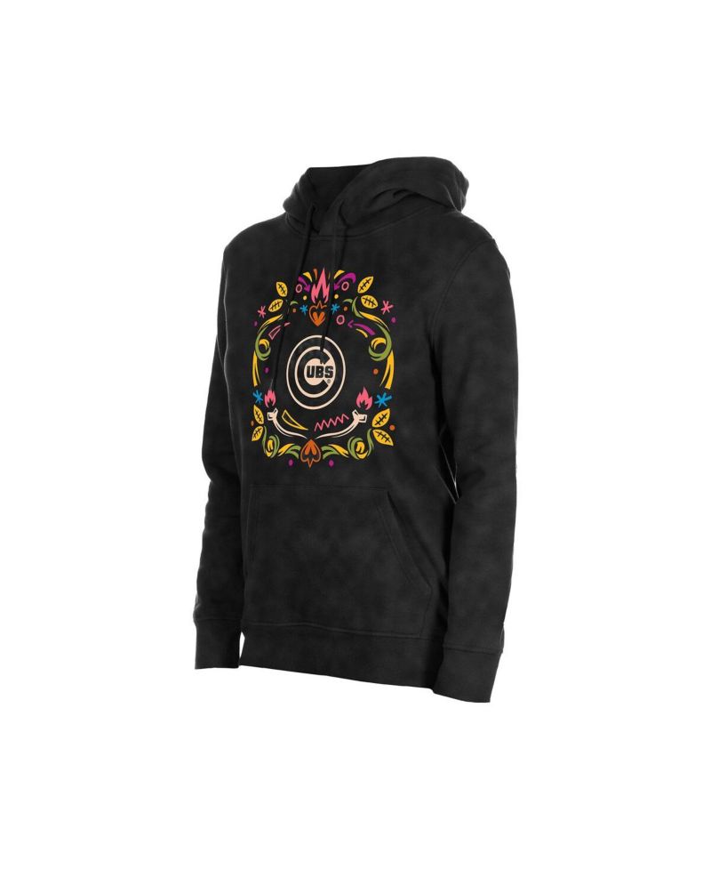 Women's Black Chicago Cubs Día de Muertos Mineral Wash Hoodie Sweatshirt