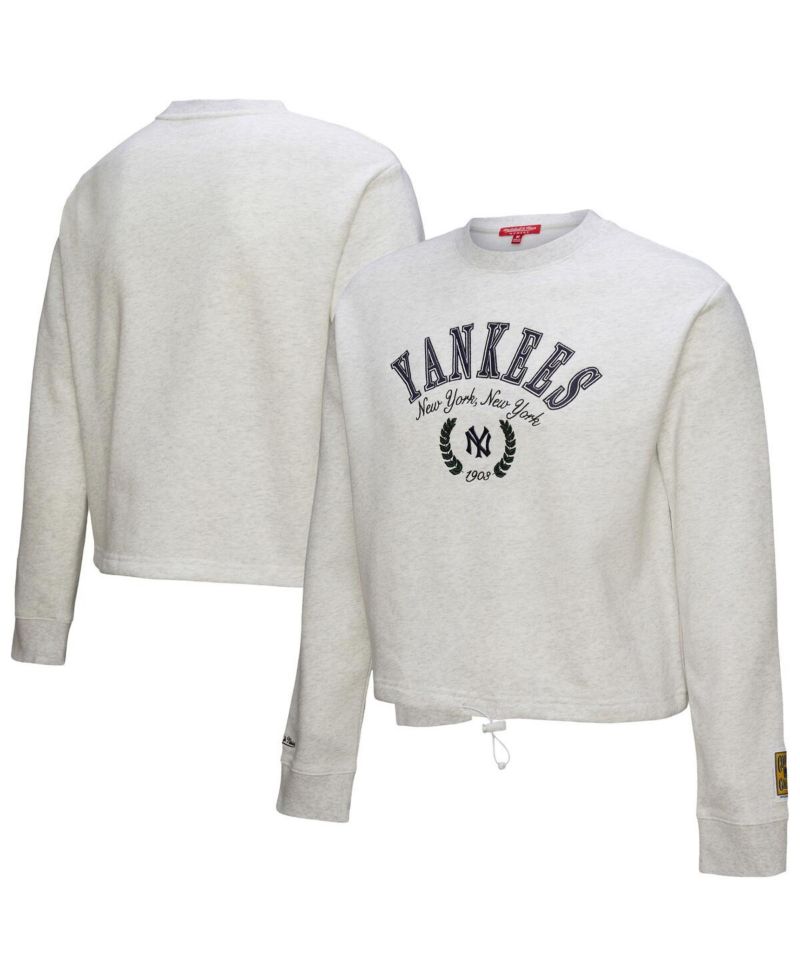 Women's Heather Gray New York Yankees Cropped Toggle Pullover Sweatshirt
