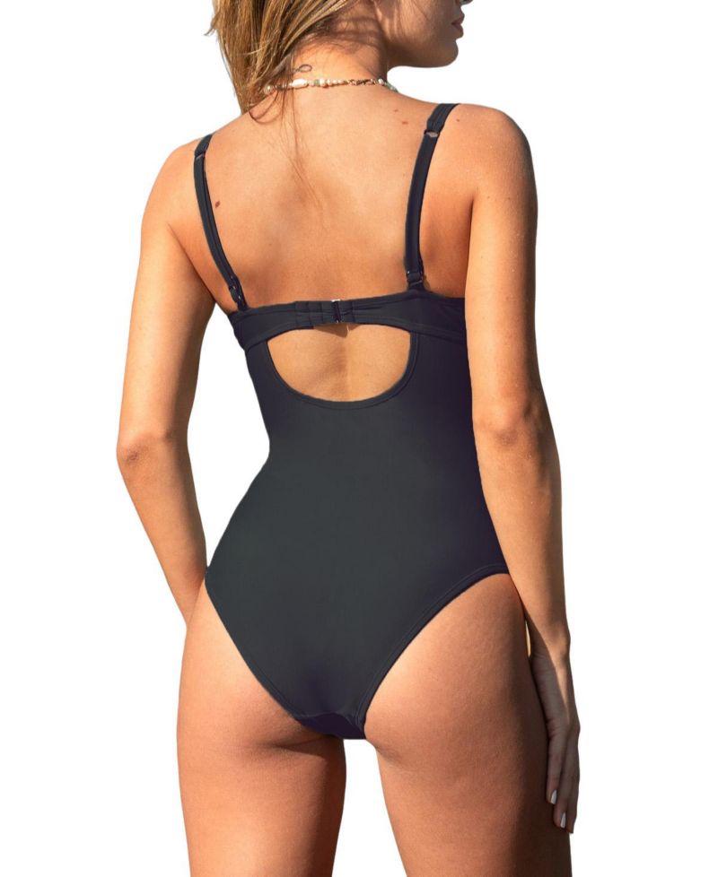 Women's Elegant Tie Front One-Piece Swimsuit with Ruched Front