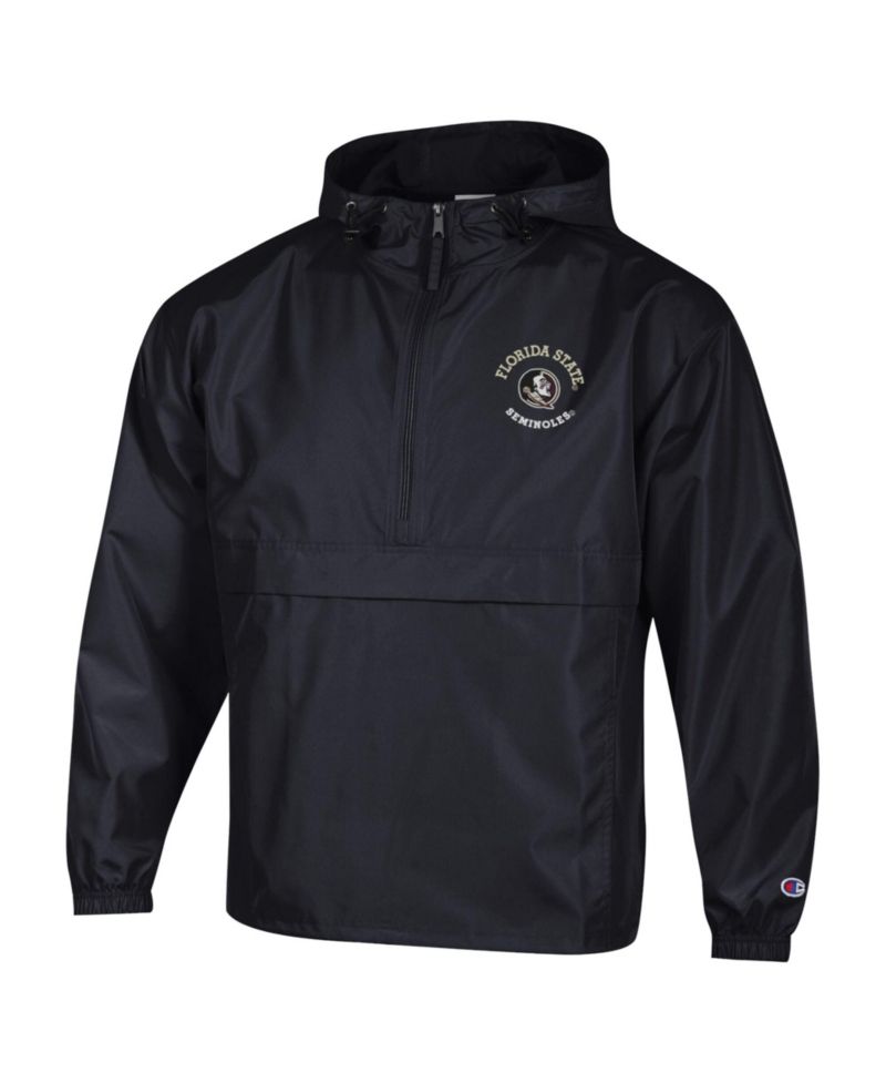 Men's Black Florida State Seminoles Packable Hooded Windbreaker Half-Zip Jacket