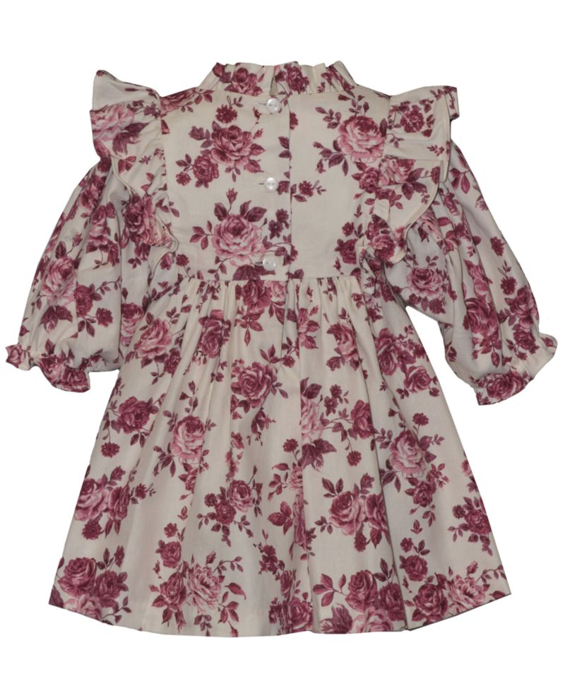 Baby Girls' Pinafore Floral Smocking Ruffle Neck Dress with Diaper Cover, 2-Piece Set