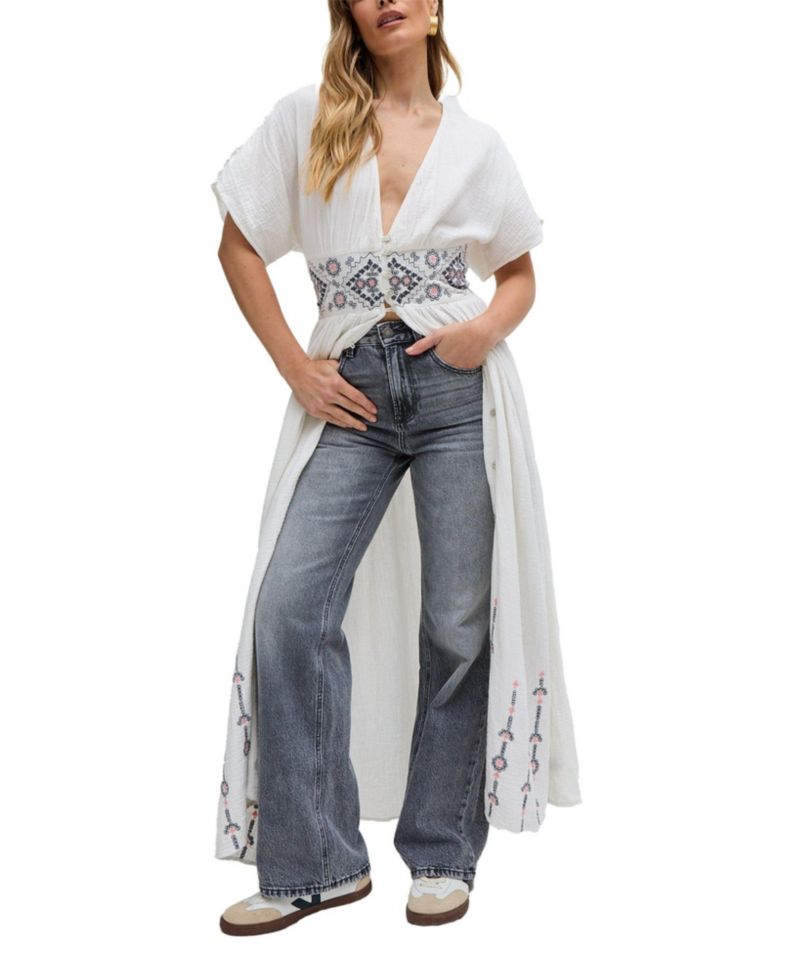 Women's Sally Ann Button Down Embroidery Maxi Dress