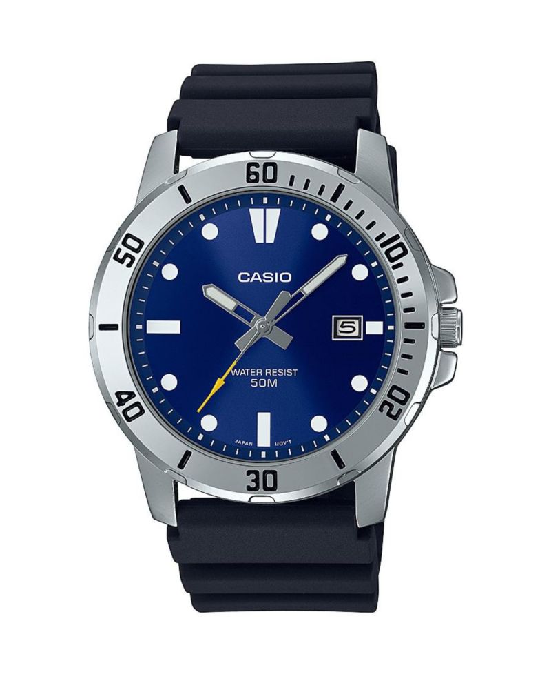 Men's Three-Hand Black Resin Watch 45mm, MTPVD01-2EV
